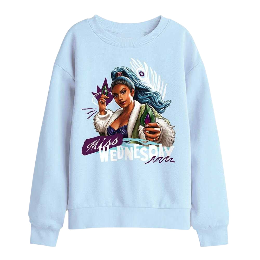 Light Blue - Front - One Piece Childrens-Kids Miss Wednesday Doodle Sweatshirt