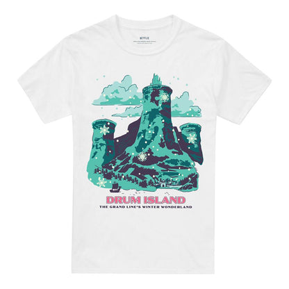 White - Front - One Piece Unisex Adult Drum Island Winter Wonderland Poster T-Shirt