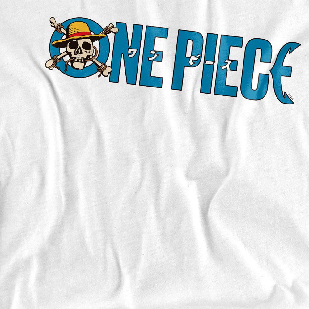 White - Side - One Piece Childrens-Kids Luffy Jolly Roger Logo T-Shirt
