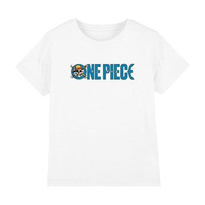 White - Front - One Piece Childrens-Kids Luffy Jolly Roger Logo T-Shirt