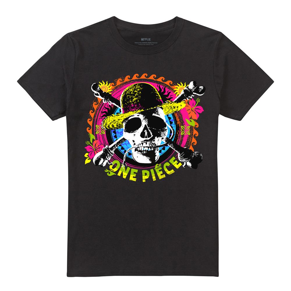 Black - Front - One Piece Unisex Adult Tropical Jolly Roger Logo T-Shirt