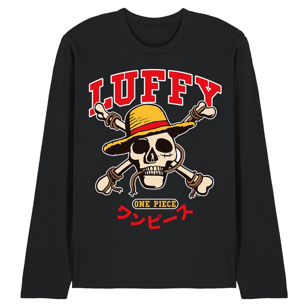 Black - Front - One Piece Unisex Adult Monkey D. Luffy Skull Long-Sleeved T-Shirt