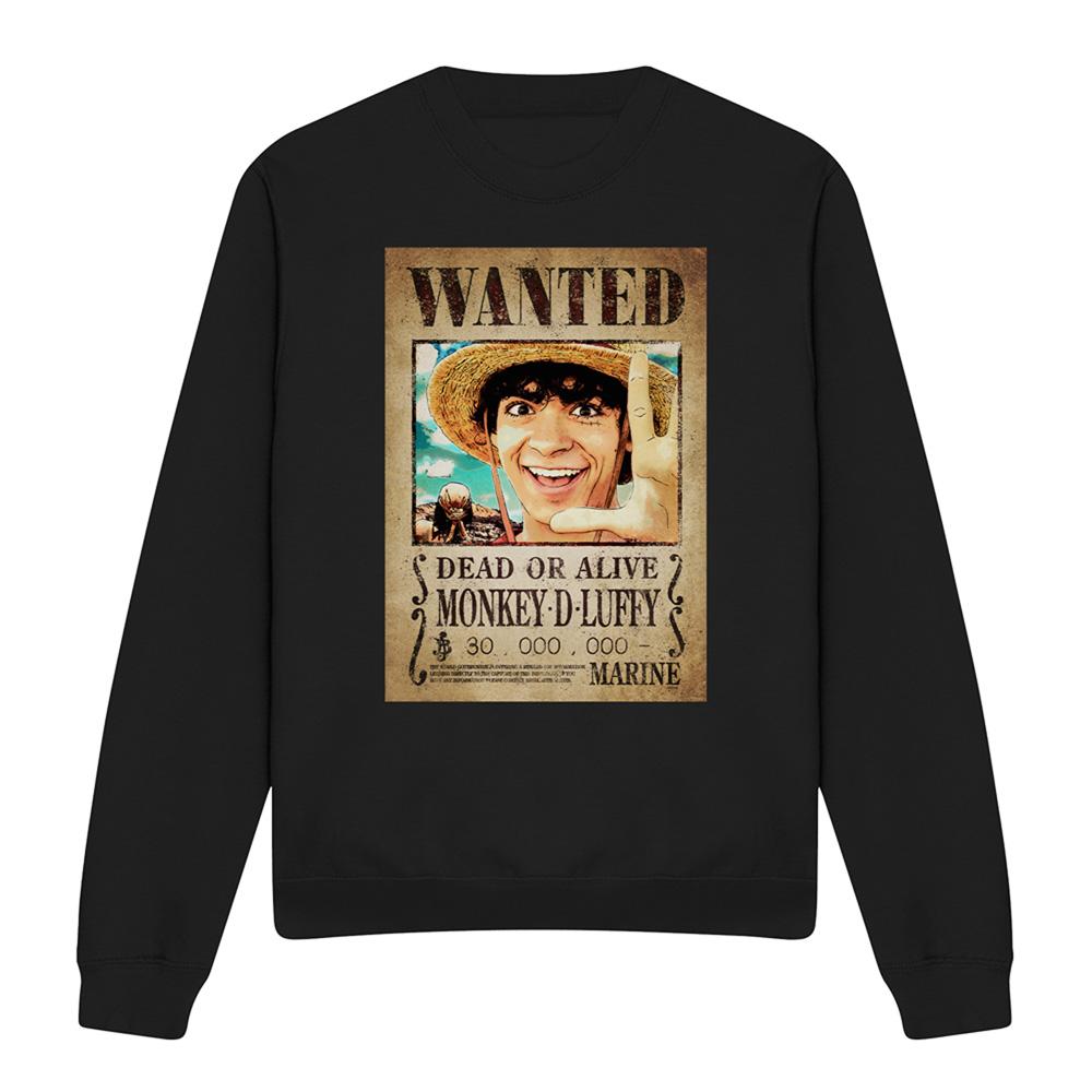Black - Front - One Piece Unisex Adult Luffy Wanted Poster Sweatshirt