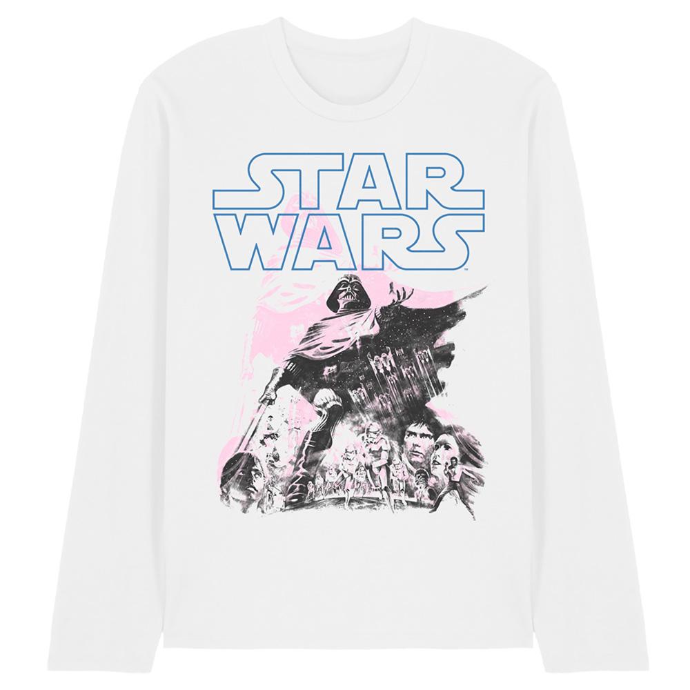 White - Front - Star Wars Unisex Adult Darth Vader Retro Poster Ringspun Cotton Long-Sleeved T-Shirt
