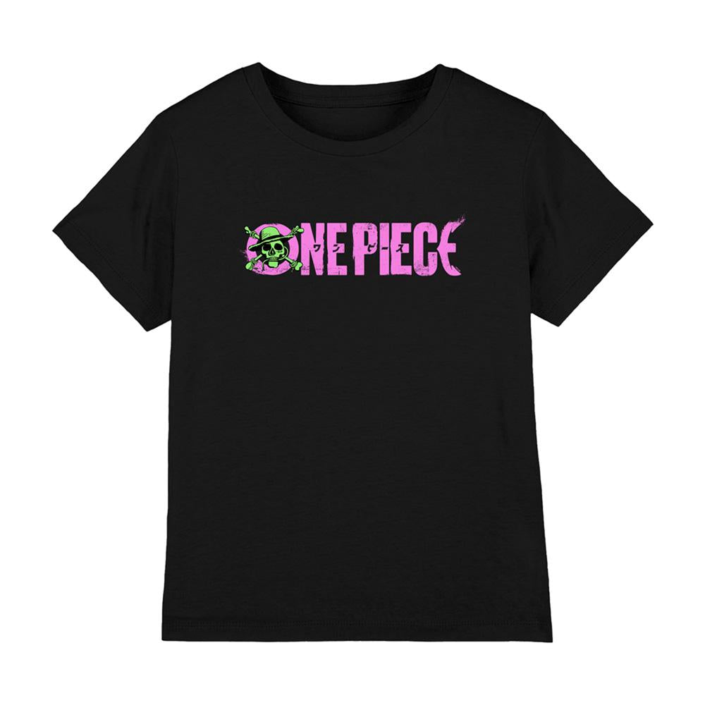 Black - Front - One Piece Childrens-Kids Luffy Jolly Roger Logo T-Shirt