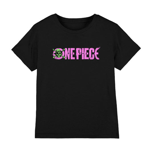 Black - Front - One Piece Childrens-Kids Luffy Jolly Roger Logo T-Shirt