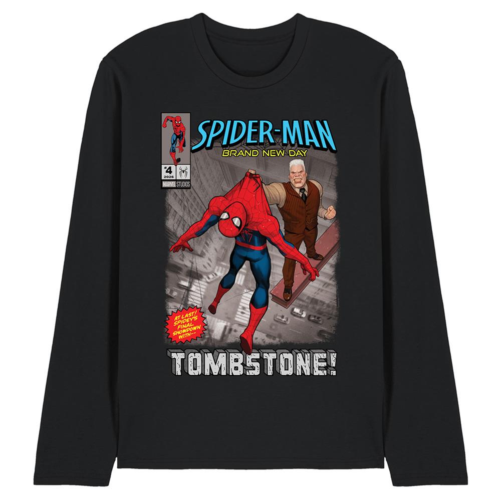 Black - Front - Spider-Man: Brand New Day Unisex Adult Tombstone Comic Cover Long-Sleeved T-Shirt