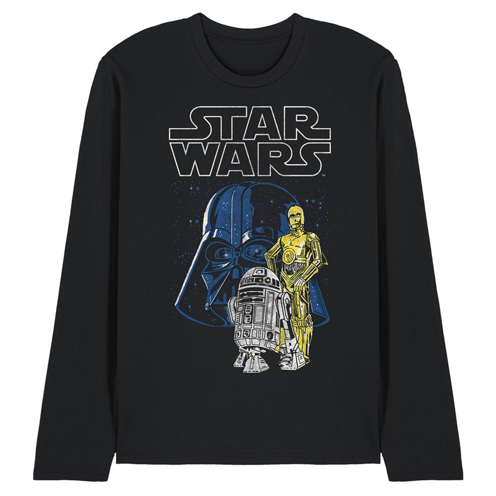 Black - Front - Star Wars Unisex Adult Vader And Droids Ringspun Cotton Long-Sleeved T-Shirt