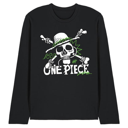 Black - Front - One Piece Unisex Adult Jolly Roger Doodle Ringspun Cotton Long-Sleeved T-Shirt