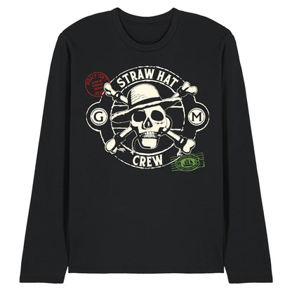 Black - Front - One Piece Unisex Adult Straw Hat Crew Stamp Long-Sleeved T-Shirt