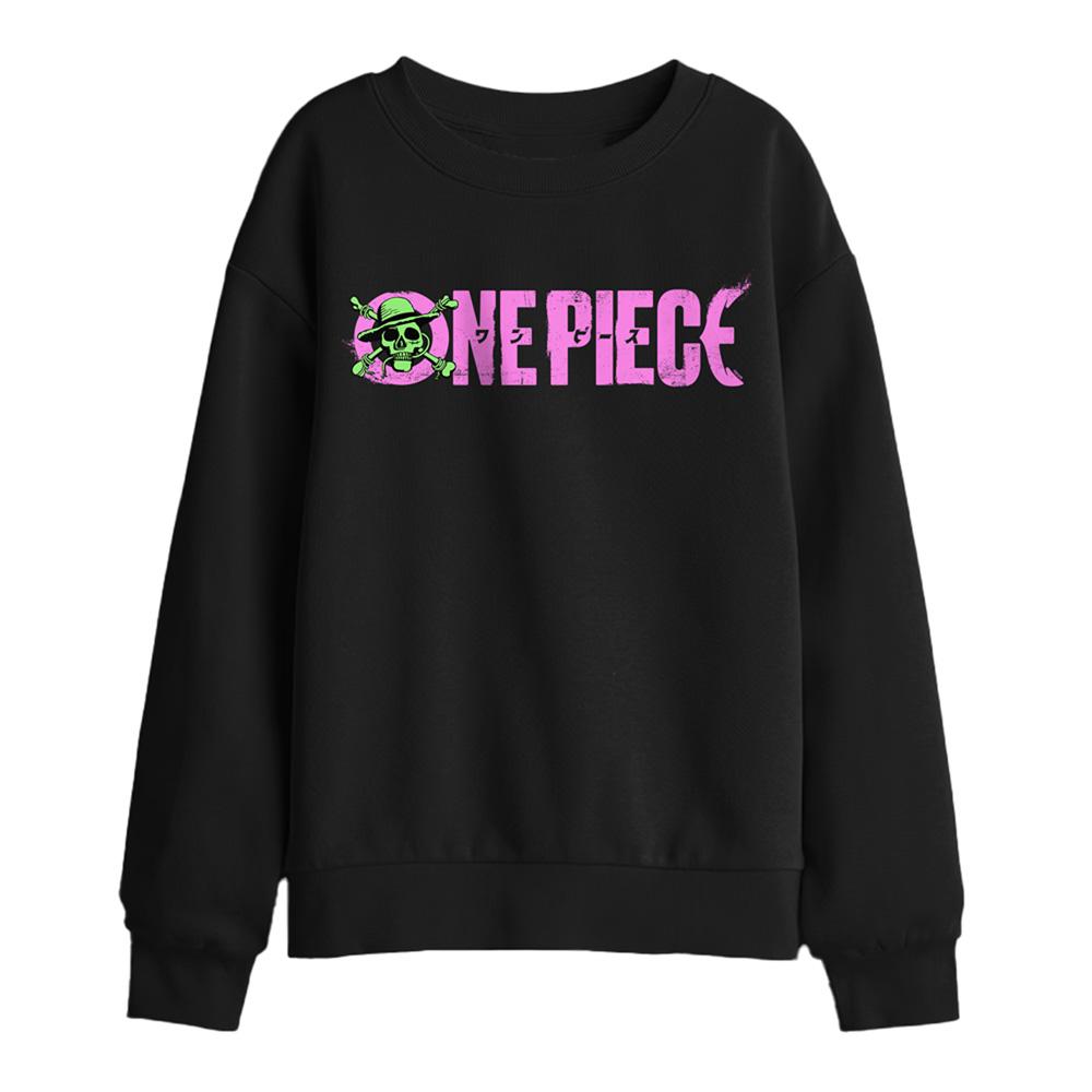 Black - Front - One Piece Childrens-Kids Jolly Roger Luffy Sweatshirt