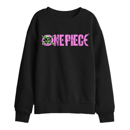 Black - Front - One Piece Childrens-Kids Jolly Roger Luffy Sweatshirt
