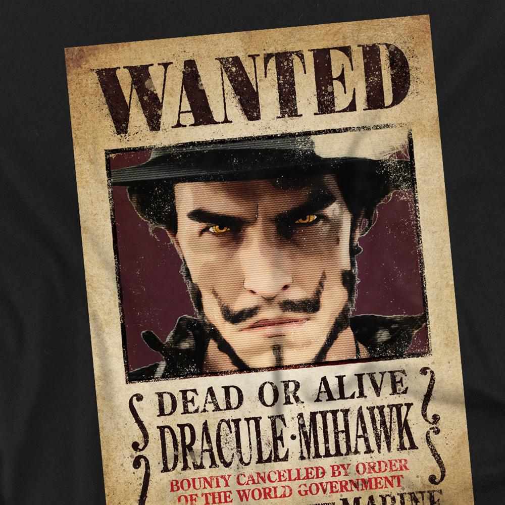 Black - Side - One Piece Unisex Adult Dracule Mihawk Wanted Poster Long-Sleeved T-Shirt
