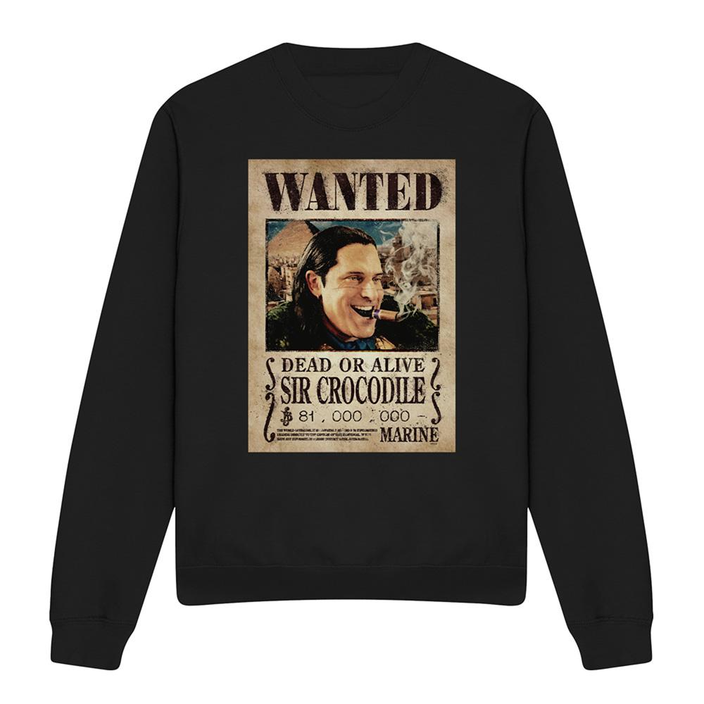 Black - Front - One Piece Unisex Adult Pirate Crocodile Wanted Poster Sweatshirt