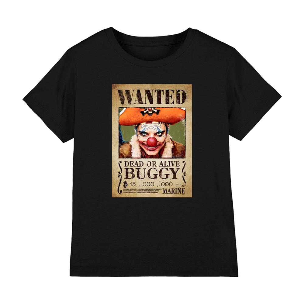Black - Front - One Piece Childrens-Kids Buggy the Clown Wanted Poster T-Shirt