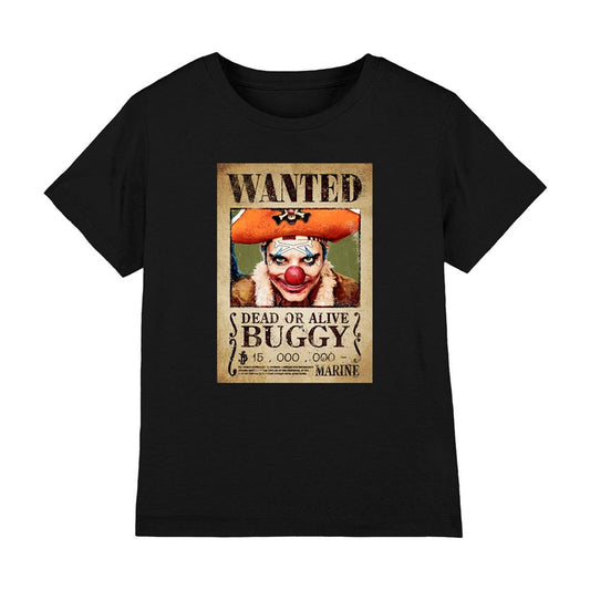 Black - Front - One Piece Childrens-Kids Buggy the Clown Wanted Poster T-Shirt