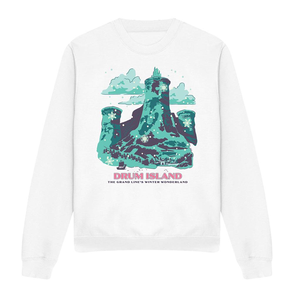 White - Front - One Piece Unisex Adult Drum Island Winter Wonderland Breathable Sweatshirt