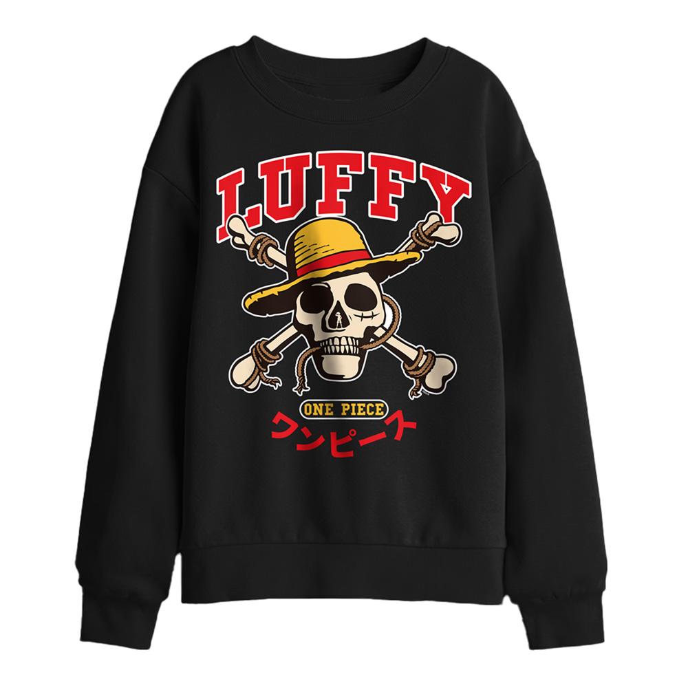 Black - Front - One Piece Childrens-Kids Luffy Collegic Sweatshirt