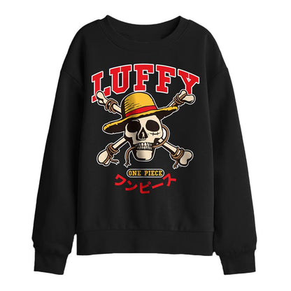 Black - Front - One Piece Childrens-Kids Luffy Collegic Sweatshirt