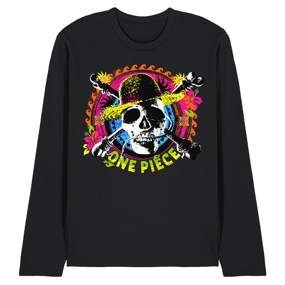 Black - Front - One Piece Unisex Adult Jolly Roger Long-Sleeved T-Shirt