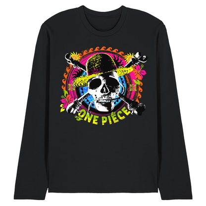 Black - Front - One Piece Unisex Adult Jolly Roger Long-Sleeved T-Shirt