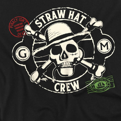 Black - Side - One Piece Unisex Adult Straw Hat Crew Stamp T-Shirt