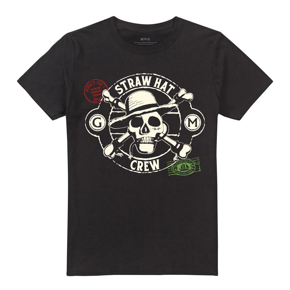 Black - Front - One Piece Unisex Adult Straw Hat Crew Stamp T-Shirt