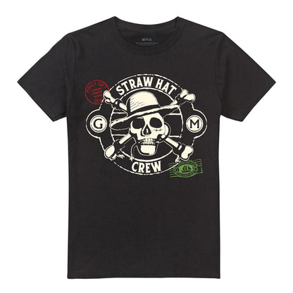 Black - Front - One Piece Unisex Adult Straw Hat Crew Stamp T-Shirt