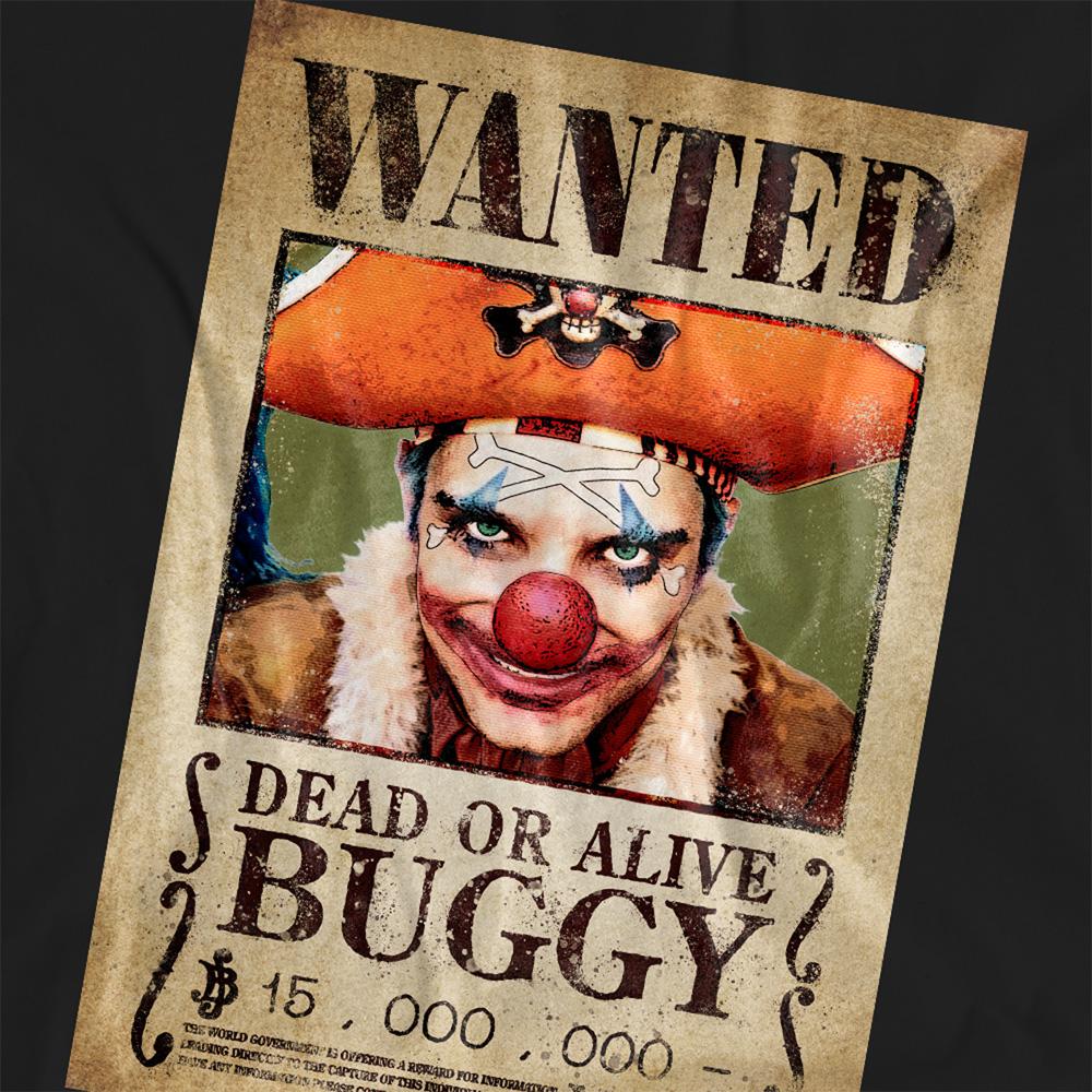 Black - Side - One Piece Womens-Ladies Buggy the Clown Wanted Poster T-Shirt