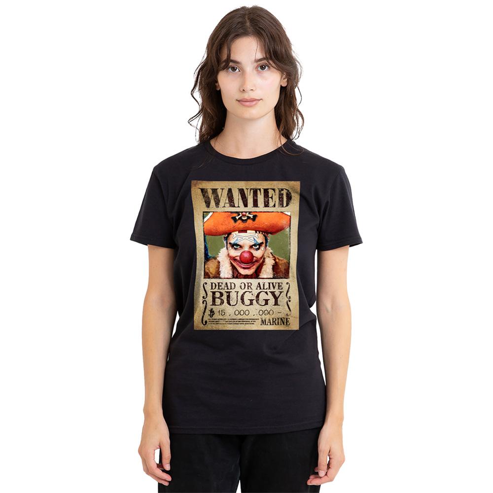 Black - Lifestyle - One Piece Womens-Ladies Buggy the Clown Wanted Poster T-Shirt
