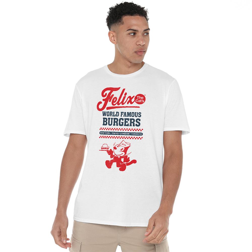 White - Lifestyle - Felix The Cat Unisex Adult World Famous Burgers Ringspun Cotton Tagless Short-Sleeved T-Shirt