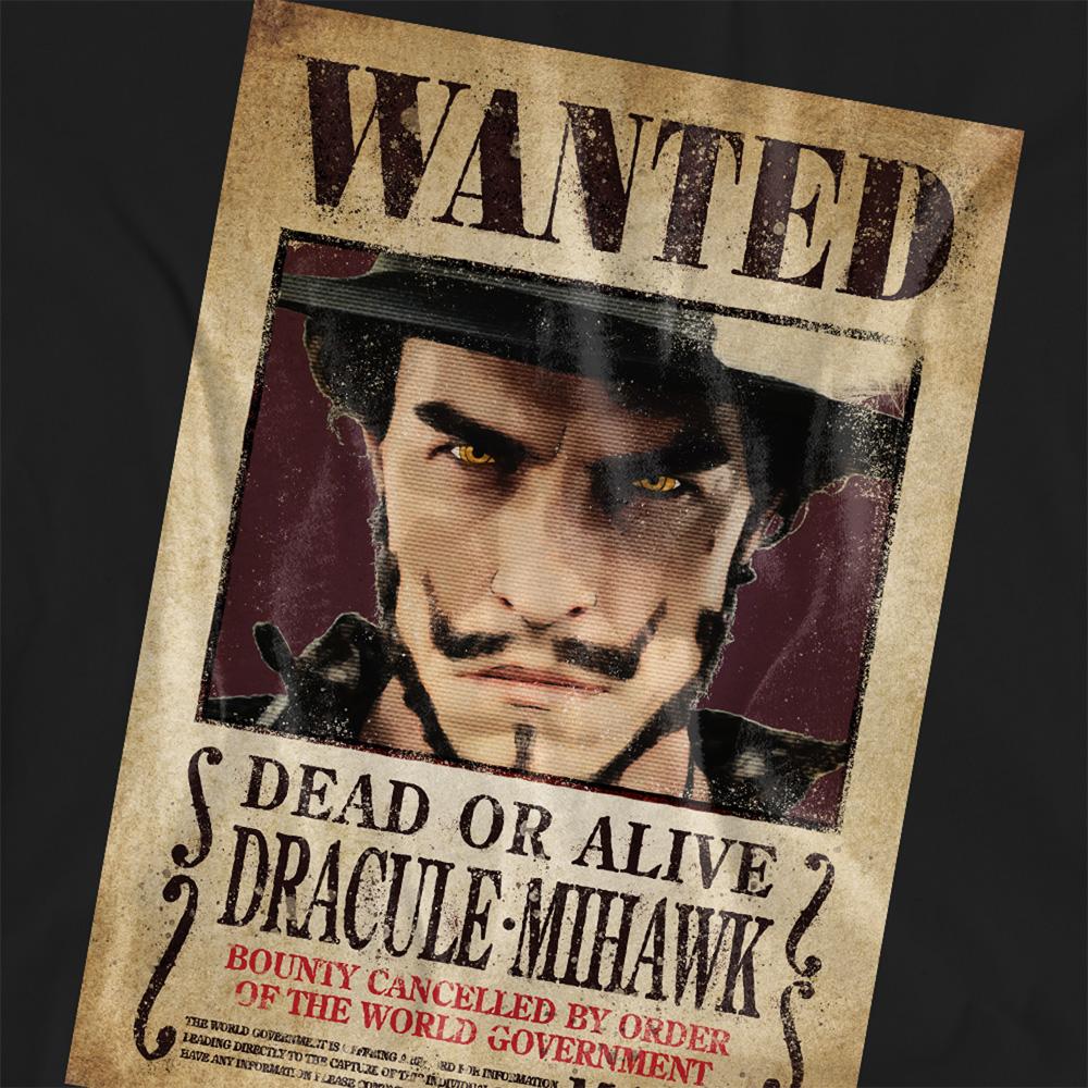 Black - Side - One Piece Womens-Ladies Dracule Mihawk Wanted Poster T-Shirt