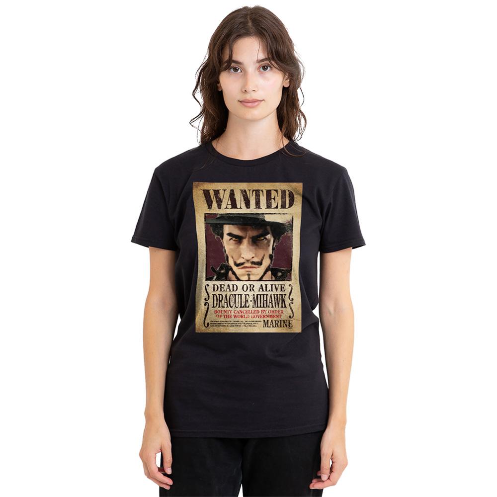 Black - Lifestyle - One Piece Womens-Ladies Dracule Mihawk Wanted Poster T-Shirt