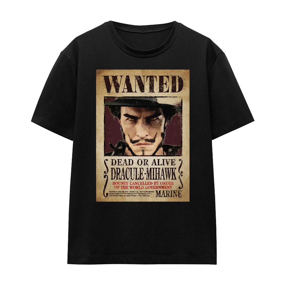 Black - Front - One Piece Womens-Ladies Dracule Mihawk Wanted Poster T-Shirt