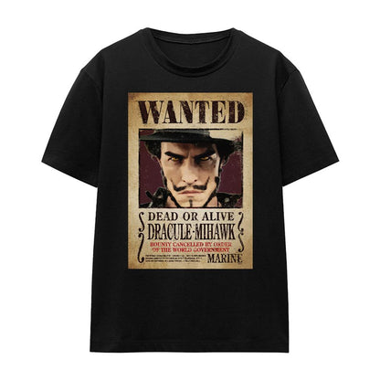 Black - Front - One Piece Womens-Ladies Dracule Mihawk Wanted Poster T-Shirt