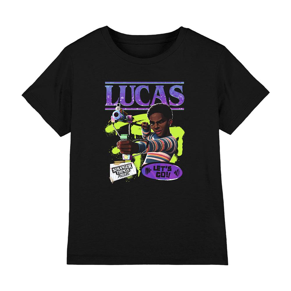 Black - Front - Stranger Things: Tales from ´85 Childrens-Kids Lucas Ringspun Cotton T-Shirt