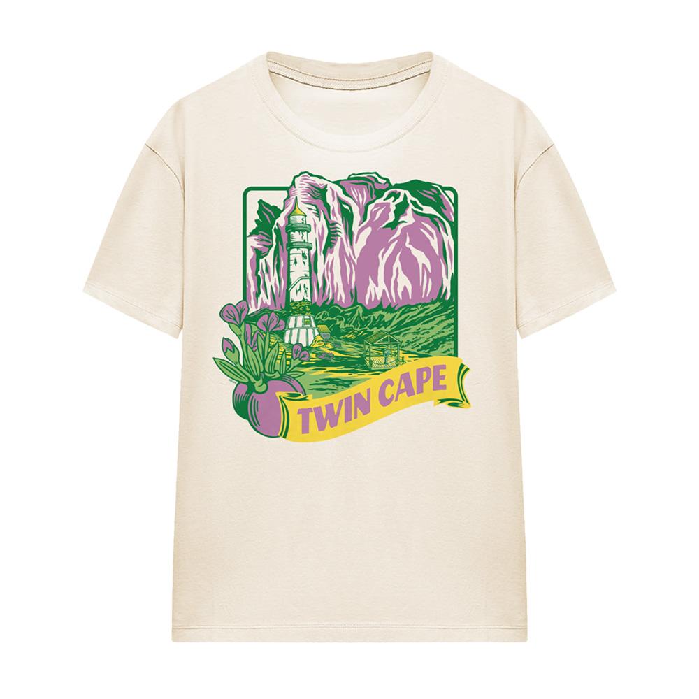 Natural - Front - One Piece Womens-Ladies Twin Cape Lighthouse Poster T-Shirt
