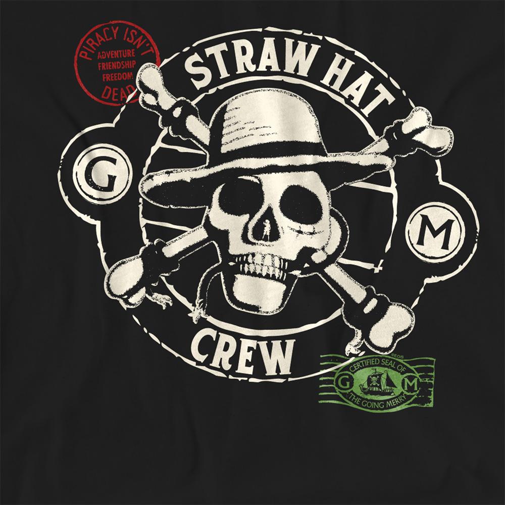 Black - Side - One Piece Womens-Ladies Straw Hat Crew Stamp T-Shirt