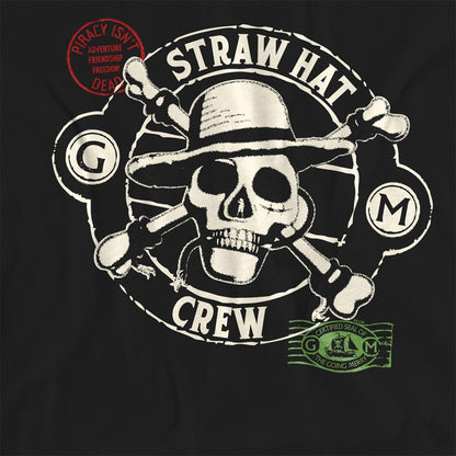 Black - Side - One Piece Womens-Ladies Straw Hat Crew Stamp T-Shirt