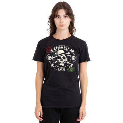 Black - Lifestyle - One Piece Womens-Ladies Straw Hat Crew Stamp T-Shirt