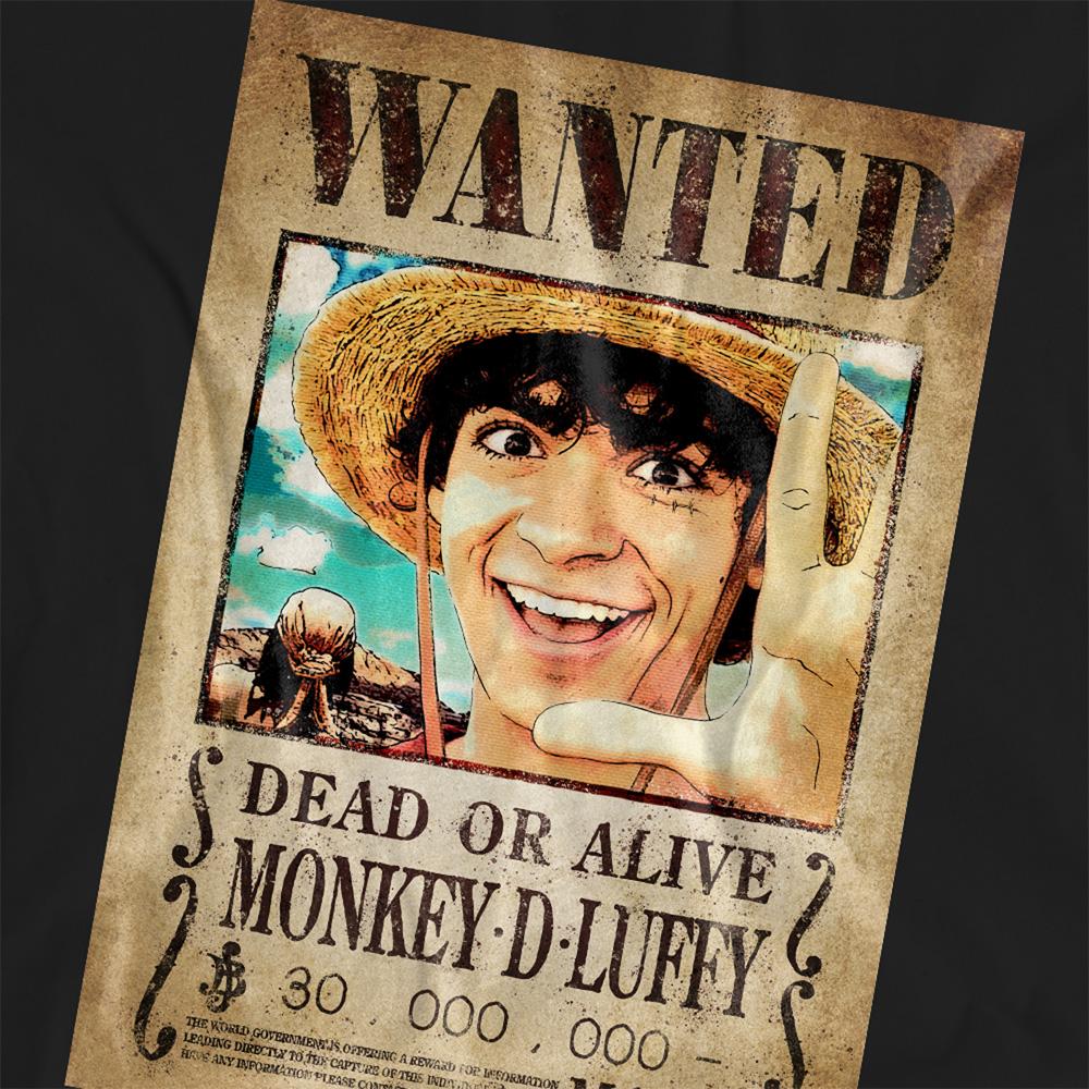 Black - Side - One Piece Womens-Ladies Monkey D. Luffy Wanted Poster T-Shirt