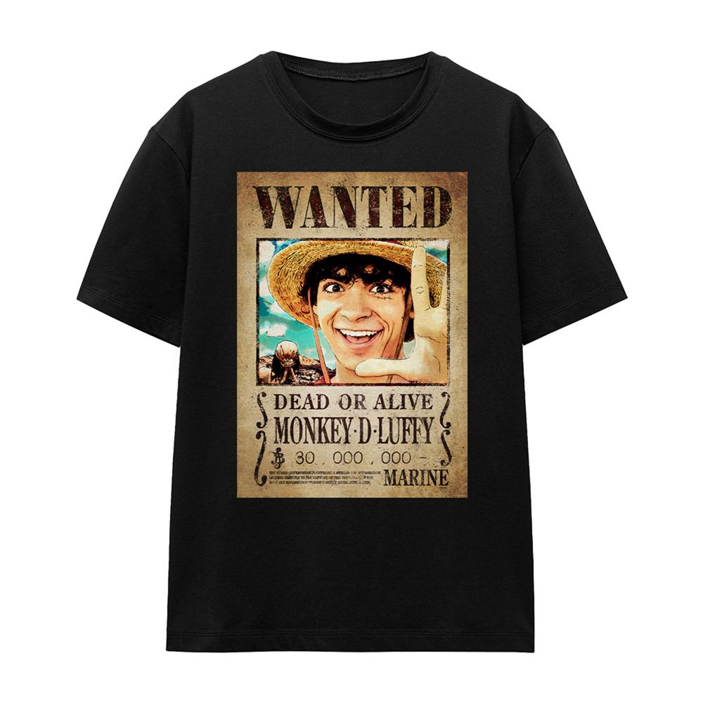Black - Front - One Piece Womens-Ladies Monkey D. Luffy Wanted Poster T-Shirt