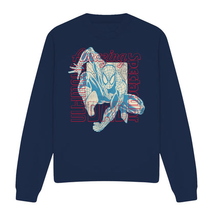 Navy - Front - Spider-Man Unisex Adult Long-Sleeved Sweatshirt