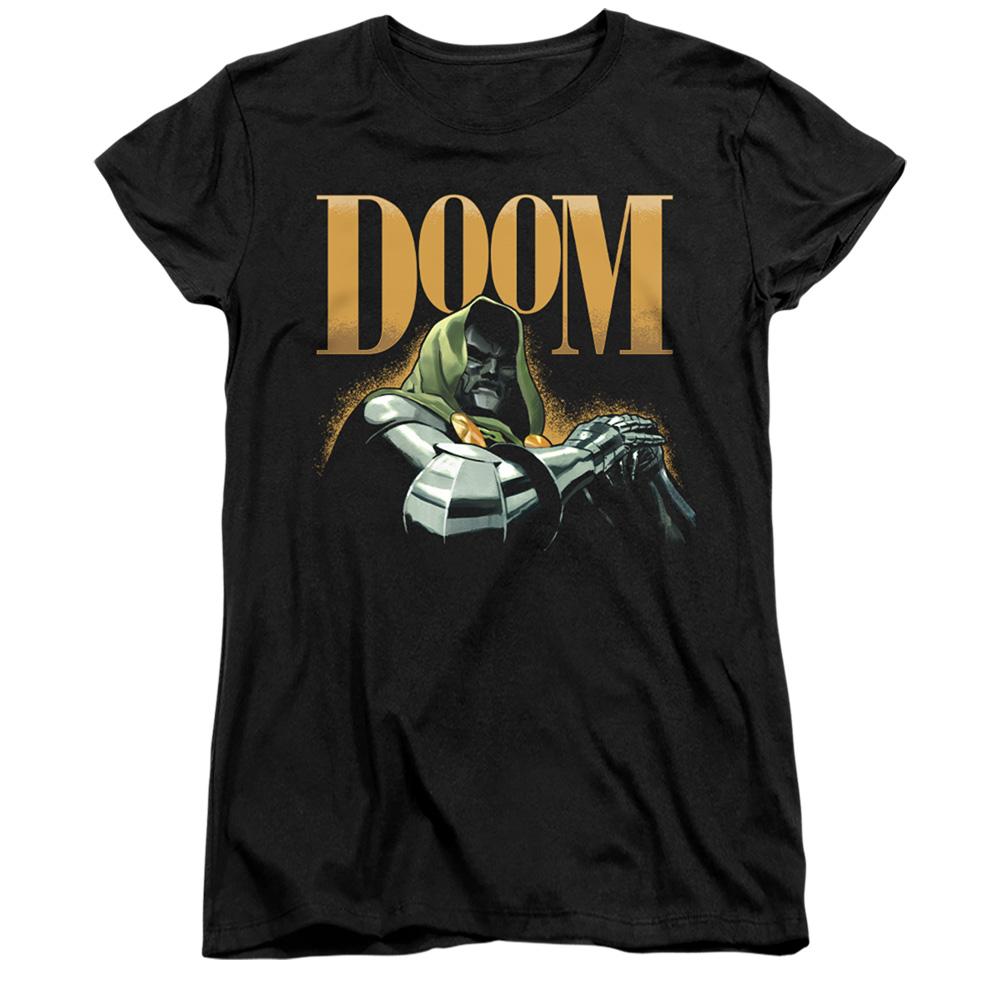 Black - Front - Doctor Doom Womens-Ladies Iconic Villain Ringspun Cotton Fitted T-Shirt