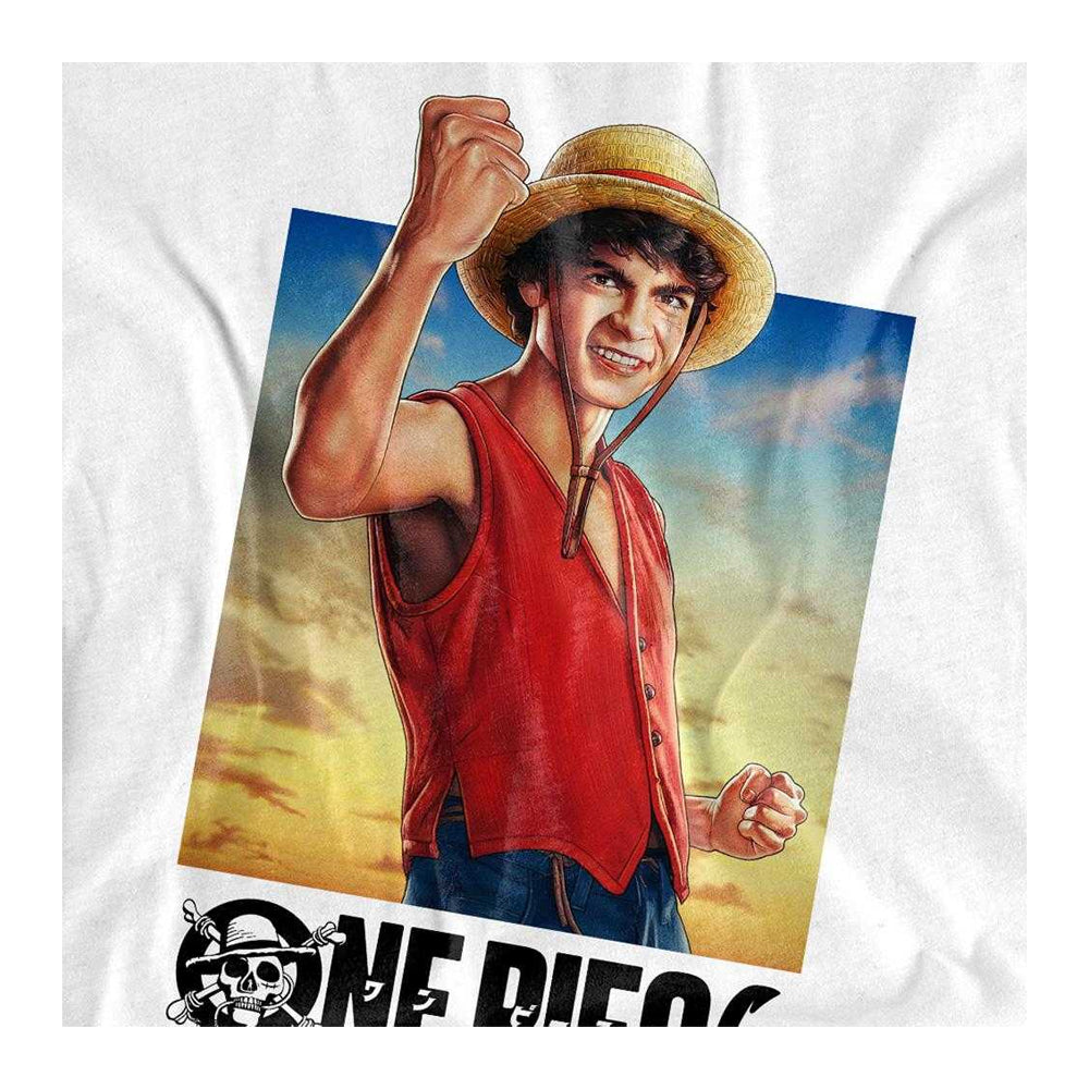 White - Side - One Piece Womens-Ladies Straw Hat Monkey D. Luffy Poster T-Shirt