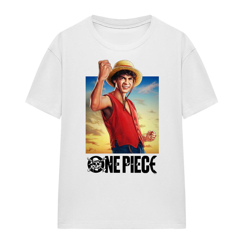 White - Front - One Piece Womens-Ladies Straw Hat Monkey D. Luffy Poster T-Shirt