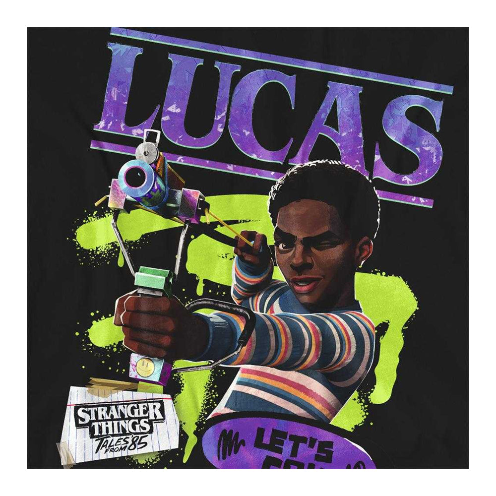 Black - Side - Stranger Things: Tales from ´85 Womens-Ladies Lucas Ringspun Cotton T-Shirt