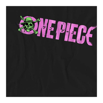Black - Side - One Piece Womens-Ladies Monkey D. Luffy Jolly Roger Logo T-Shirt