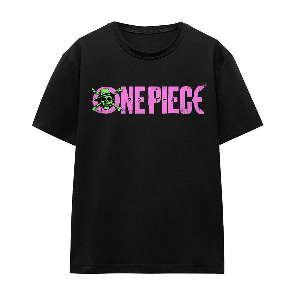 Black - Front - One Piece Womens-Ladies Monkey D. Luffy Jolly Roger Logo T-Shirt