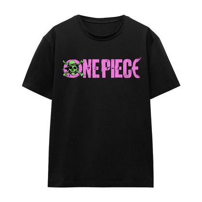 Black - Front - One Piece Womens-Ladies Monkey D. Luffy Jolly Roger Logo T-Shirt